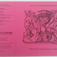 Affiche pour l'exposition Henry Lejeune : Parcours d'un scaussinopytheque deracine , à la salle des Dominicains (Baine-Le-Comte) , du 19 au 27 octobre